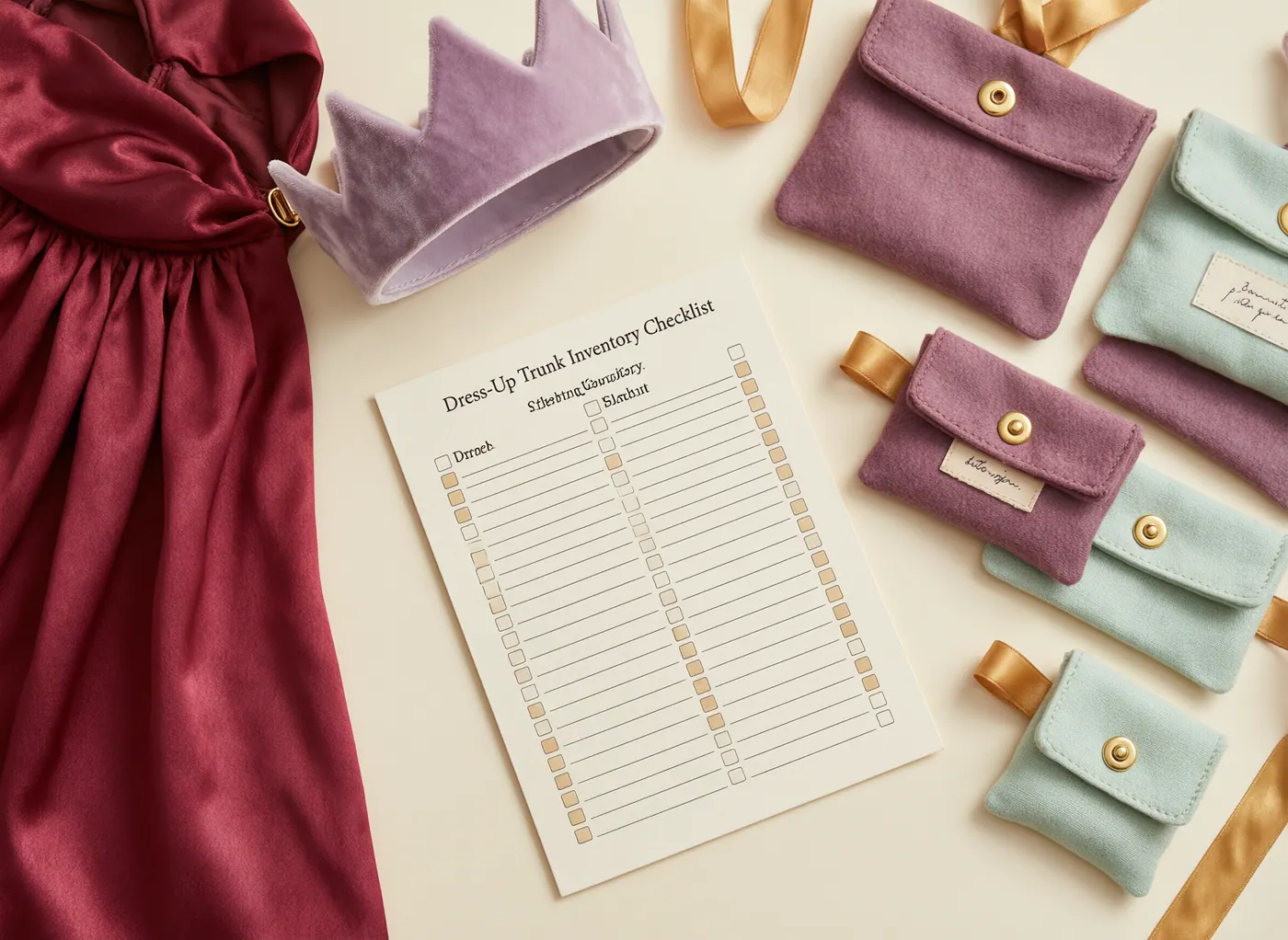 Illustrated printable dress-up trunk inventory checklist