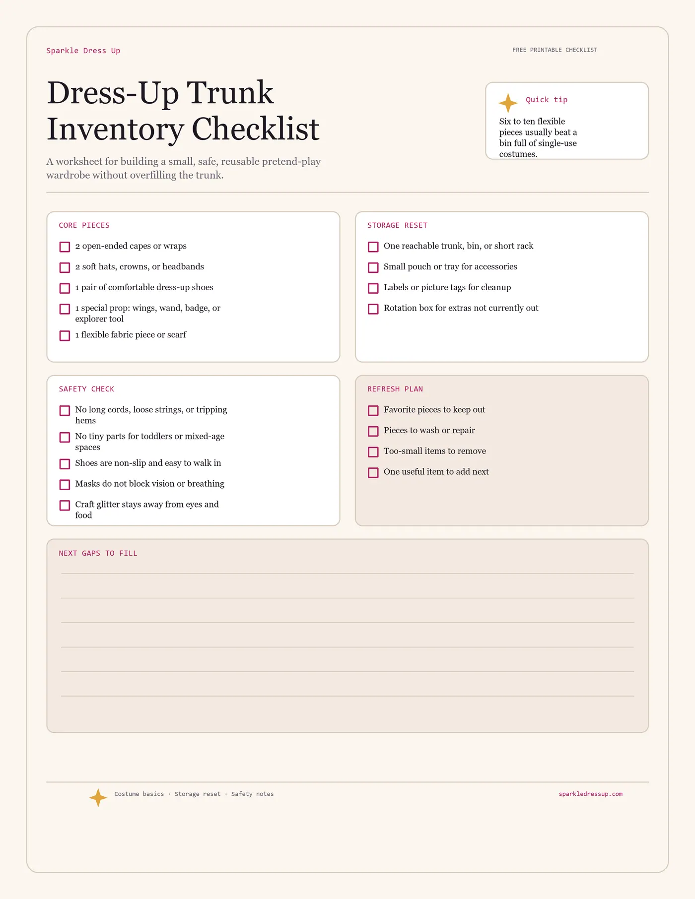 Preview of the Dress-Up Trunk Inventory Checklist printable